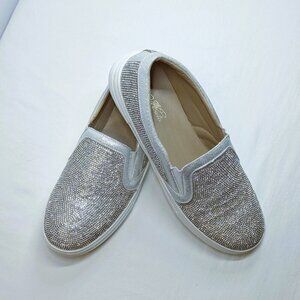 MATA Silver Rhinestone Embellished Slip On Sneakers Bridal —SZ. 9